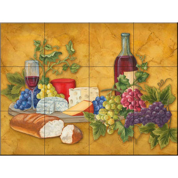 Tile Mural, Wine And Cheese Ii by Mary Lou Troutman