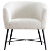 Ino 28" Accent Chair, White Wool Like Fabric, Curved Back, Shelter Arms