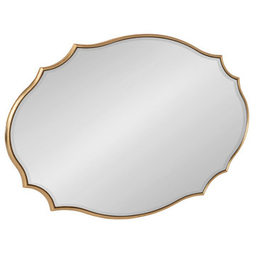 Leanna Scalloped Oval Wall Mirror, Gold, 24x36