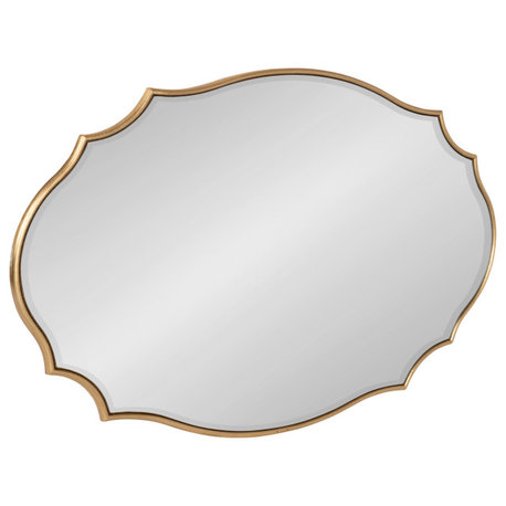 Leanna Scalloped Oval Wall Mirror, Gold, 24x36