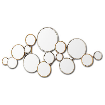 Halenday Gold and Silver Metal Frame 15 Round Mirror Collage, 45" x 20"