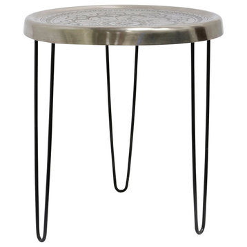 Logan Round Metal Side Accent Table With Black Paper Clip Legs Silver, Black