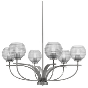 Cavella 6-Light Chandelier, Graphite, 6" Clear Ribbed Glass
