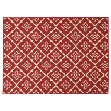Beryl Outdoor Trellis Area Rug, Red and Ivory, 5'3"x7'