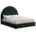 Meridian Furniture - Milo Velvet Upholstered Bed, Green, King - Get ready for compliments when you add this Milo boucle fabric bed to your space. It's upholstered head to foot in rich green boucle fabric, so it's soft to the touch and regal to the eye. The star of the show is the bed's rounded headboard, which stretches out tall above you for a look that oozes regality and sophisticated charm. Acrylic legs give the bed a somewhat modern finish.