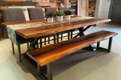 Industrial X Base Walnut Dining Table and Bench