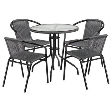 Flash Furniture 5 Piece Round Patio Dining Set in Black and Gray