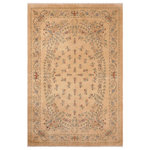 Bareens Designer Rugs - Oriental Ziegler Cherryl Tan Green Hand-Knotted Wool Rug - 6'1'' x 9'0'' - Enhance the ambiance of your home with this magnificent Persian-influenced Turkish hand-knotted rug made by skilled artisans capable of creating the most exceptional vegetable dyes and hand-spun wool. This exquisite handmade rug is a one-of-a-kind Peshawar Kafkaz, otherwise identified as Chobi, Chobi Peshawar, Oushak, or Ziegler rug. These handmade rugs are crafted in Pakistan utilizing superior-quality wool imported from Australia, New Zealand, and Korea in two types of weaves: the Persian weave and the Mori weave. This rug is meticulously crafted by hand using the finest natural vegetable dyes extracted from local plants. The artisans use a blend of hand-spun local and fine merino wool, resulting in a rug with a compelling texture, higher lanolin content, and longer staple. The artisans occasionally incorporate natural or artificial silk into the pile to enhance specific motifs. The finished product is an awe-inspiring execution of flawless design and an understated palette that exudes elegance.