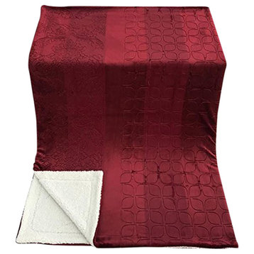 Tache Embossed Super Soft Warm Solid Merlot Red Sherpa Throw Bed Blanket, 63x87