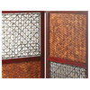 3 Panels Room Divider, Alternated Design With Hand Woven Bamboo & Abacca Rope