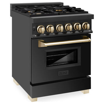 ZLINE 24" Dual Fuel Range, Black Stainless Steel With Gold Accents RABZ-24-G