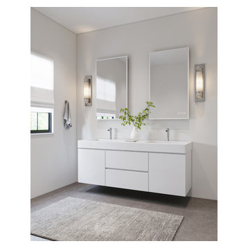 The Boutique Bathroom Vanity, Double Sink, 60", High Gloss White, Wall Mount