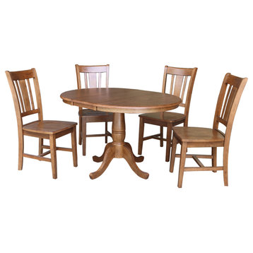 36" Round Extension Dining Table With San Remo Chairs, Distressed Oak, 5 Piece