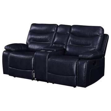 Aashi Loveseat With Console, Motion, Navy Leather-Gel Match