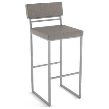 Amisco Everly Stool, Silver Gray Polyester/Shiny Gray Metal, Counter Height