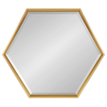 Calter Hexagon Framed Wall Mirror, Gold, 30x35