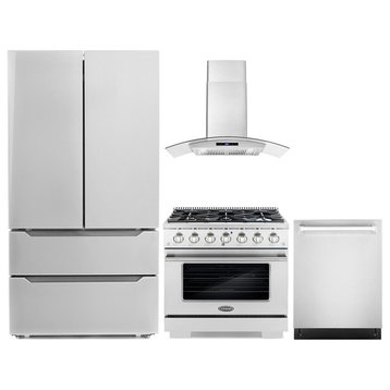 4-Piece Kitchen, 36" Gas Range, Range Hood 24" Dishwasher and Refrigerator