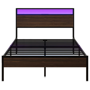 Metal Bed Frame -- FULL/ QUEEN Size, with/ without Drawers Under Bed, Brown, Full Size Bed Frame