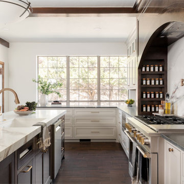 Painted Inset Cabinetry and Leathered Granite in a Transitional Edmond Kitchen