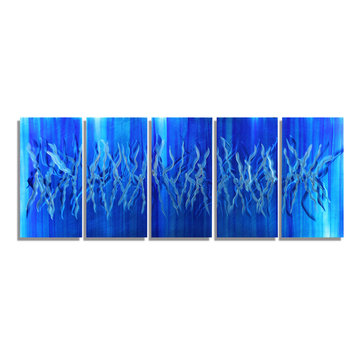 Frozen - Contemporary Hand-Painted Modern Metal Artwork in Icey Blue Jewel Tones