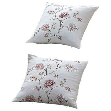 Spring Flower Embroidery 2 Piece Pillow Shell Set, Burgundy, 26" X 26"