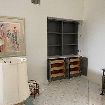 Boca Custom built in nook, hallway cabinet and vanity with custom angled cabinet