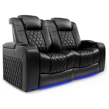 Tuscany Leather Home Theater Seating, Black, Row of 2 Loveseat