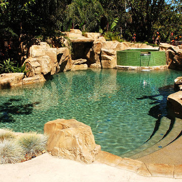 Natural Swimming Pool with Raised Tile Spa and Beach Entry