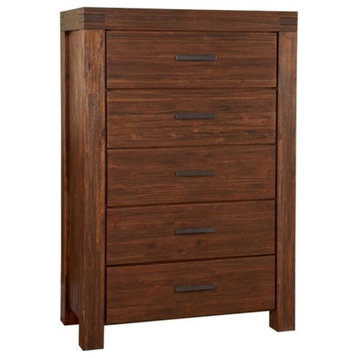 Bowery Hill 5 Drawer Solid Wood Chest in Brick Brown