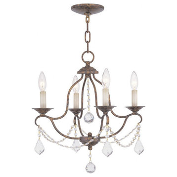 Traditional French Country Four Light Chandelier-Hand Applied Venetian Golden