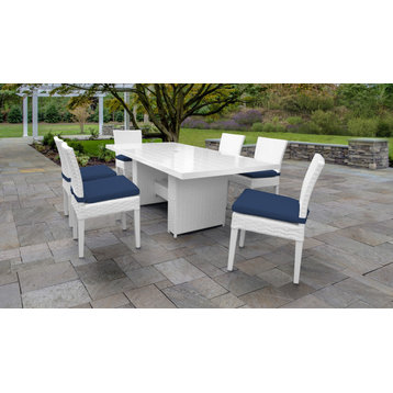 Miami Rectangular Outdoor Patio Dining Table with 6 Armless Chairs Navy