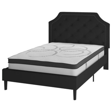 Brighton Full Size Tufted Upholstered Platform Bed in Black Fabric with 10...