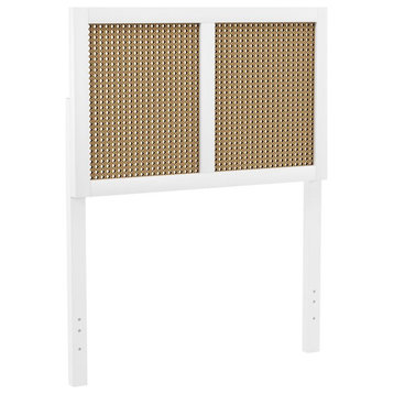 Wood and Cane Panel Twin Headboard, White