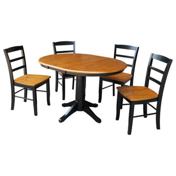 Round Extension Dining Table With 4 Madrid Chairs, Black/Cherry