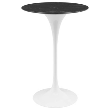 28" Bar Table, Round, Black White, Artificial Marble, Metal, Modern