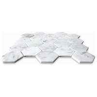 Carrara Marble Hexagon Mosaic Tile Venato Carrera White 3 inch Honed, 1 sheet