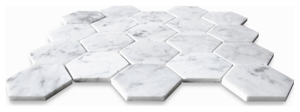 Carrara Marble Hexagon Mosaic Tile Venato Carrera White 3 inch Honed, 1 sheet