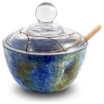 Handcrafted Glass Lidded Bowl, Ocean Breeze