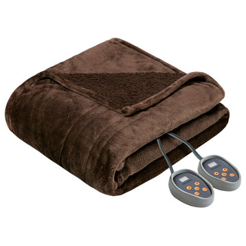 Beautyrest Solid Microlight Heated Blanket, Chocolate, King