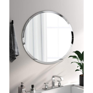 Round Beveled Polished Frameless Wall Mirror for Bathroom