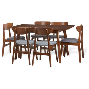 Dining Room Set of 6 Yumiko Chairs and Extendable Table Solid Wood w/Padded Seat, Medium Brown