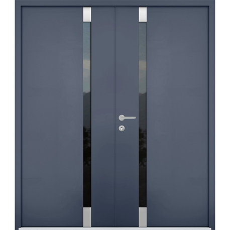 Exterior Entry Steel Double Doors /Cynex 6777 Grey /72x80 Left Inswing