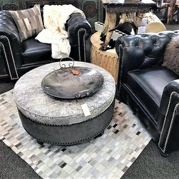 Cowhide & Leather Ottoman - Footstools And Ottomans