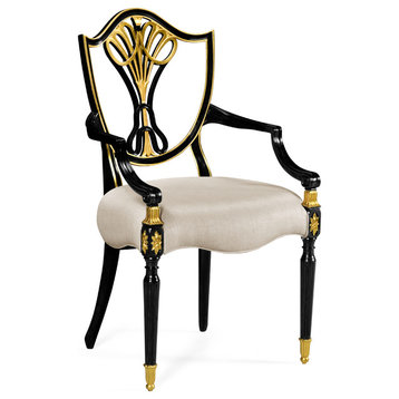 Sheraton Dining Armchair With Shield Back in Painted Black, Gilded, Mazo