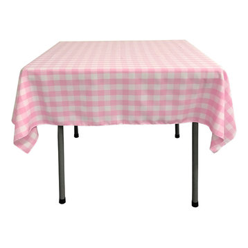 Polyester Gingham Checkered 52" Square Tablecloth, White and Pink