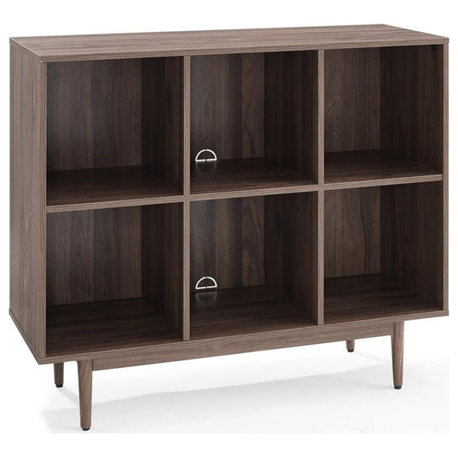 Crosley Furniture Liam 6 Cubby Wooden Record Storage Cube Bookcase in Walnut