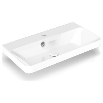 Luxury 70 WG Bathroom Sink in Glossy White, 1 Faucet Hole