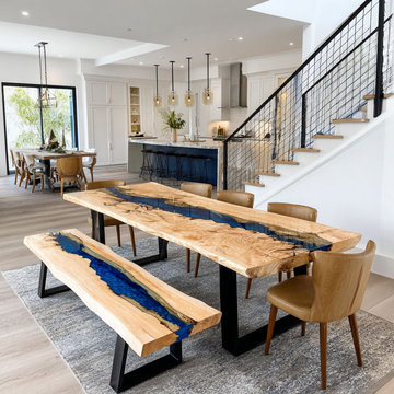 Poplar Blue River Epoxy Table Set – Organic Warmth Meets Contemporary Flow