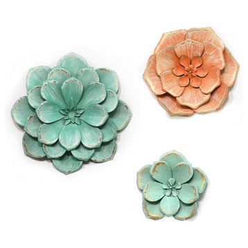 Stratton Home Decor Set Of 3 Stunning Tricolor Metal Flowers S21041