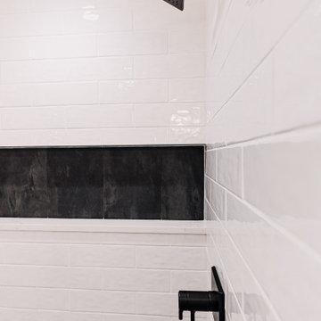 White Subway Tile Shower with Long Niche
